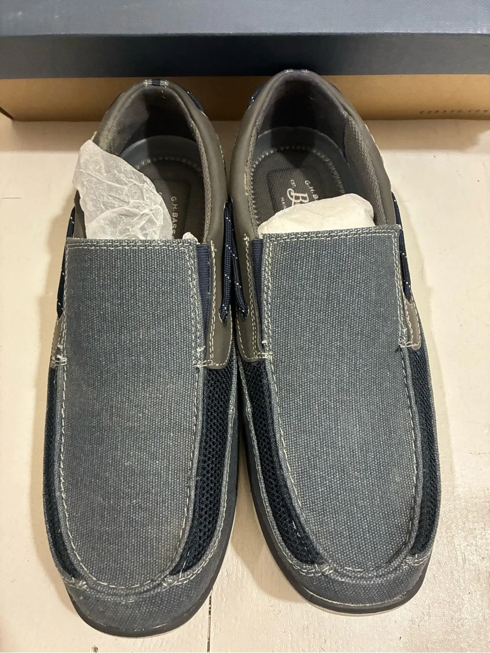 Bass Men's Navy Canvas Slip-On Boat Shoes